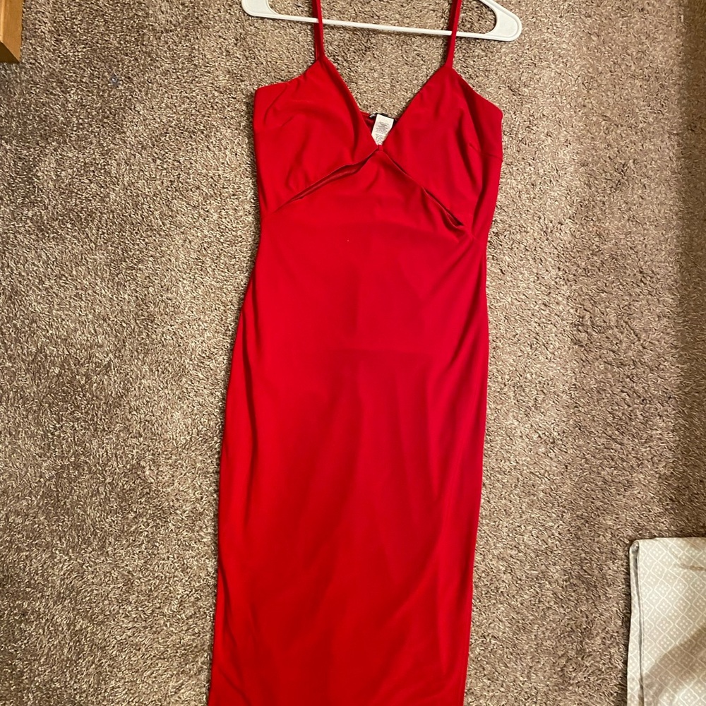 Fashion Nova Red Midi Cut-Out Dress